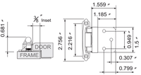 Qty 2 Satin Nickel Self Closing Cabinet Hinge Face Mount Overlay 3/8 Inset