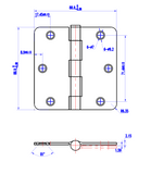 Satin Nickel Interior Door Hinge 3.5" with 1/4" corner radius 3 1/2 inches