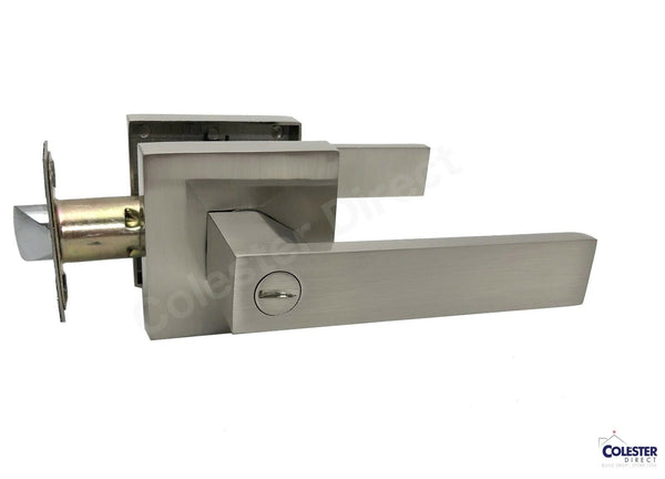 Brushed Satin Nickel Privacy Square Door Lever Lock Heavy Duty