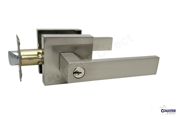 Brushed Satin Nickel Entry Square Door Lever Lock Keyed Heavy Duty